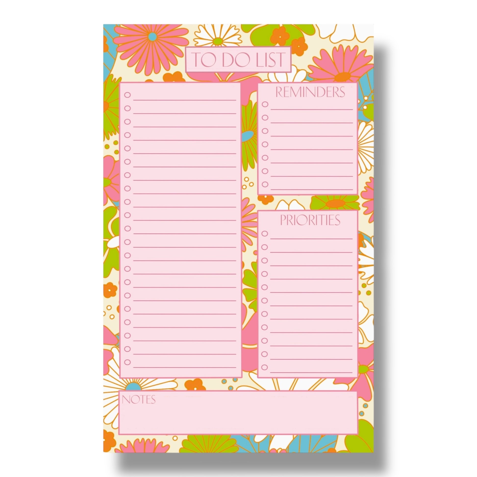 Large to do list with floral pattern 70's vibe reminders priorities and note section tear away pages check list