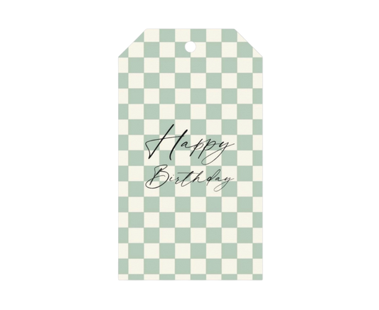 Green Checker Collection Happy Birthday Gift Tags