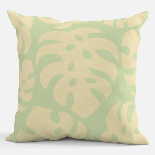 Green and Cream Monstera Pillow