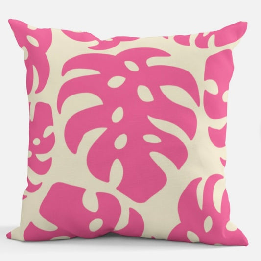 Cream and Pink Monstera Pillow