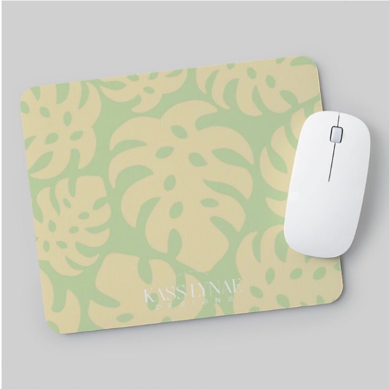 Green and Cream Monstera Mouse Pad