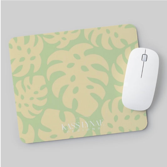 Green and Cream Monstera Mouse Pad