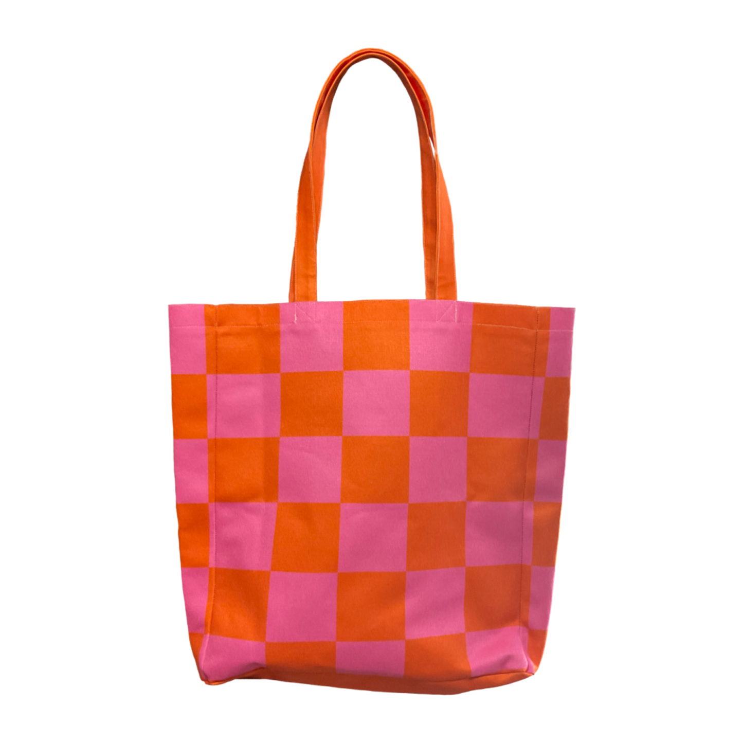 Pink and Orange Checkered Tote Bag